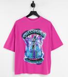 Collusion Unisex Oversized T-shirt In Pique With Skeleton Print In Pink
