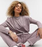 Collusion Overdye Heather Crop Long Sleeve T Shirt Set-purple
