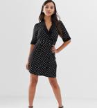 Asos Design Petite Collared Wrap Mini Dress In Mono Spot-multi