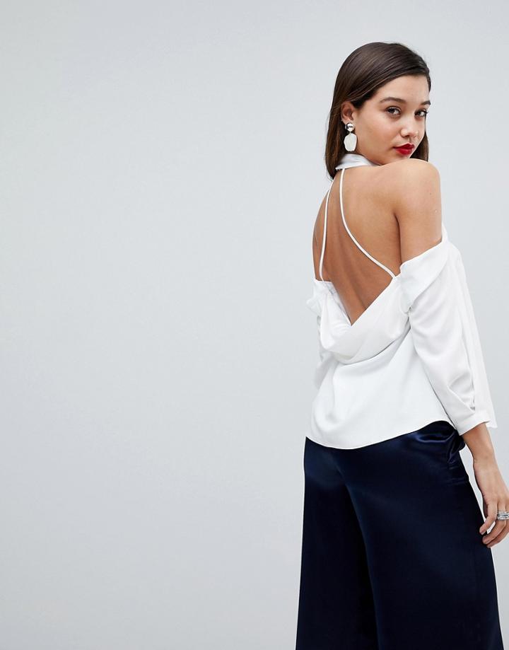 Asos Design Halter Top With Drape Back-white