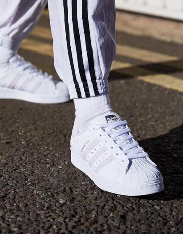 Adidas Originals International Womens Day Superstar Sneakers In White And Lilac