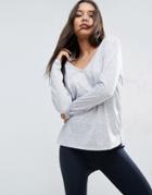 Asos V-neck Long Sleeve T-shirt In Linen Mix - Gray