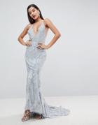 Asos Edition Heavily Embellished Cami Strap Maxi Dress - Blue