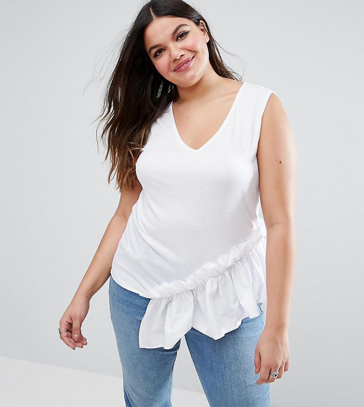 Asos Curve Top With Shirting Hem - White