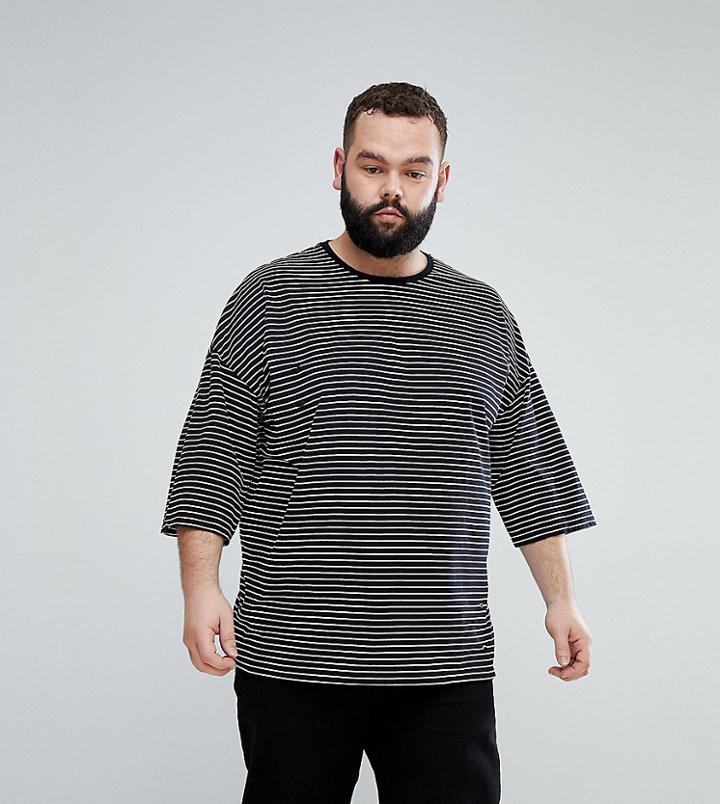 Asos Plus Oversized Stripe T-shirt With Distressing - Black