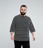 Asos Plus Oversized Stripe T-shirt With Distressing - Black