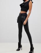 Lipsy Coated Jeans With Zip Detail In Black Glitter - Black