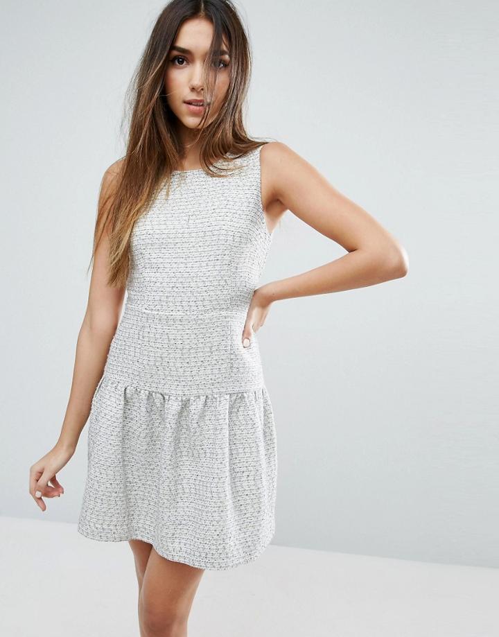 Traffic People Textured Drop Hem Dress - Gray