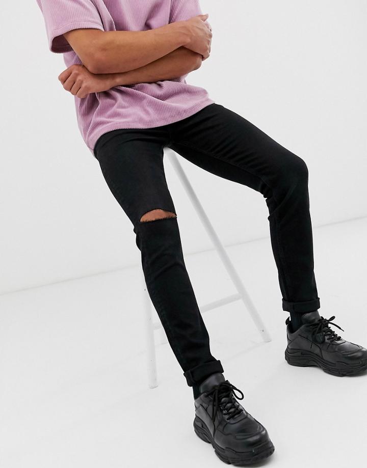 Weekday Friday Slim Jeans With Knee Rip In Black