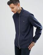 Farah Cromwell Zip Thorugh Crepe Weave Shirt In Navy - Navy