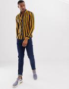 Asos Design Skinny Fit Stripe Shirt In Navy & Mustard - Navy