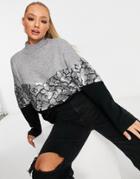 Wild Flower Two Tone Sequin Black And Gray Sweater-multi