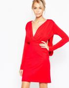 Hedonia Gabby Long Sleeve Plunge Dress - Red