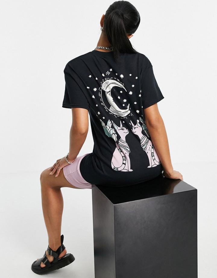 Hnr Ldn Oversized T-shirt With Graphic Mystic Cats Back Print In Black