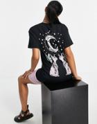 Hnr Ldn Oversized T-shirt With Graphic Mystic Cats Back Print In Black