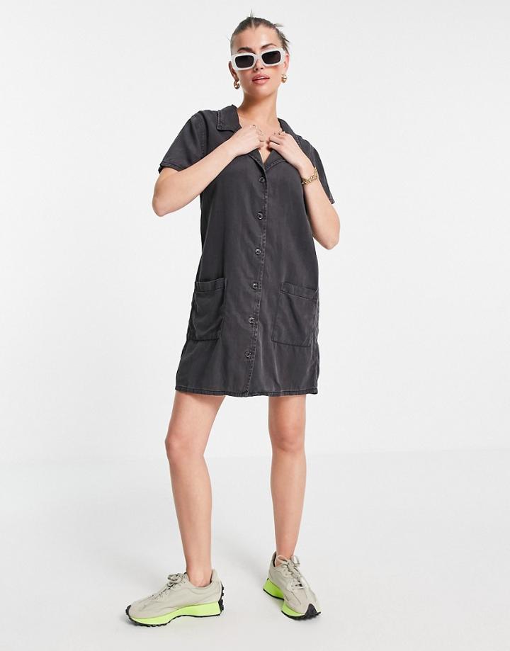 Asos Design Soft Denim Shirt Dress In Washed Black