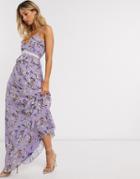 Forever U Maxi Ruffle Cami Dress In Lilac Floral-purple