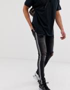 Jack & Jones Skinny Jeans With Checkerboard Side Stripe - Black