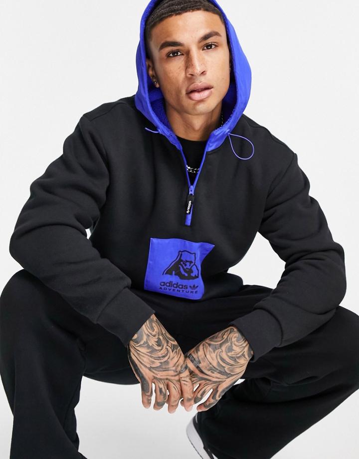 Adidas Originals Adventure Hoodie In Black With Polarbear Graphic