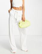 Unique21 High Waisted Belted Pants In White