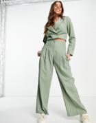 Miss Selfridge Wide Leg Pants In Dark Sage-green