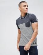 Brave Soul Fine Stripe Knitted Collar Polo - Gray