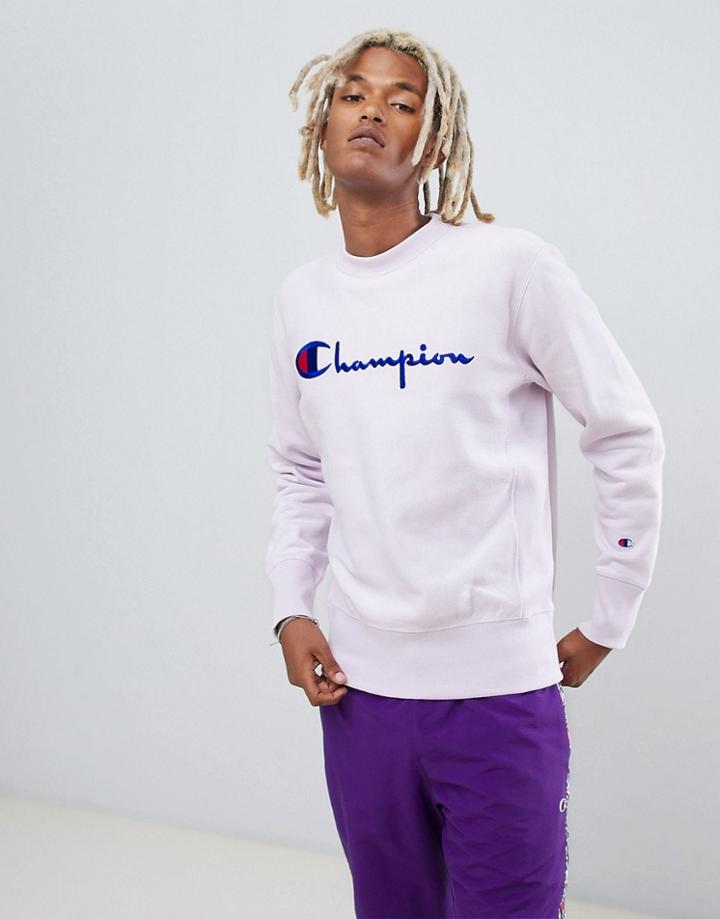 Champion Reverse Weave Sweatshirt With Large Script Logo In Lilac - Purple