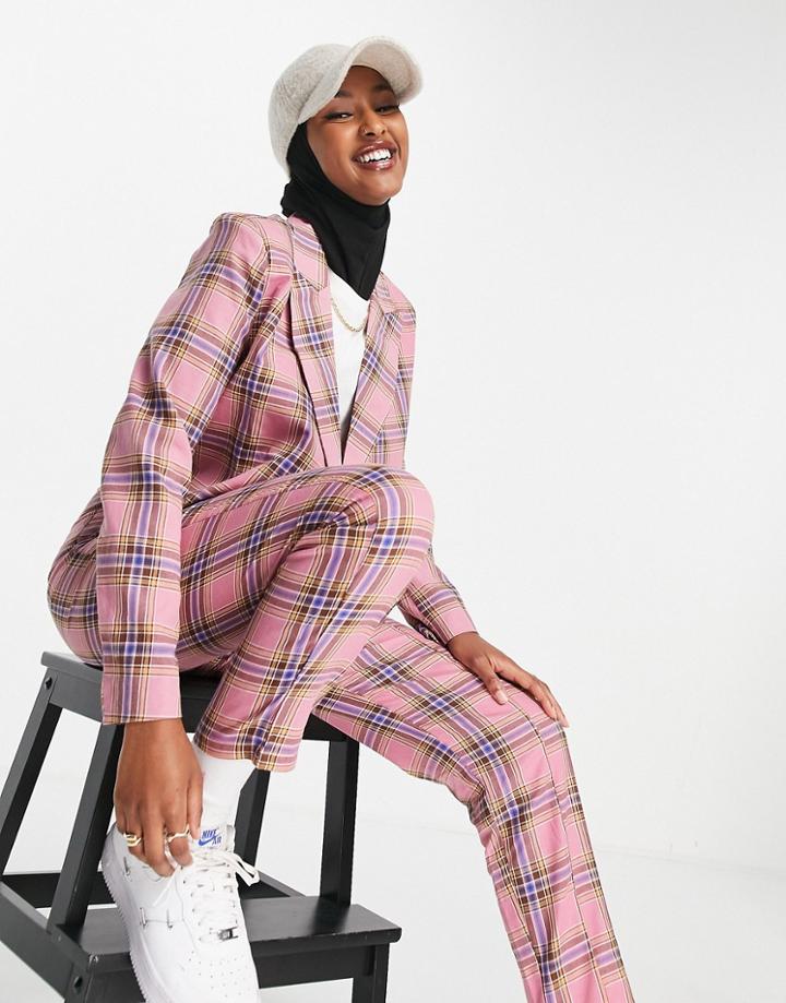Heartbreak Peg Leg Tailored Pants In Check Plaid - Part Of A Set-multi