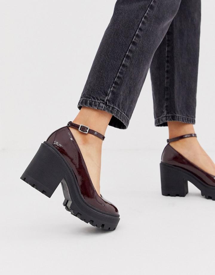 Asos Design Summit Chunky Heels In Burgundy Patent-red