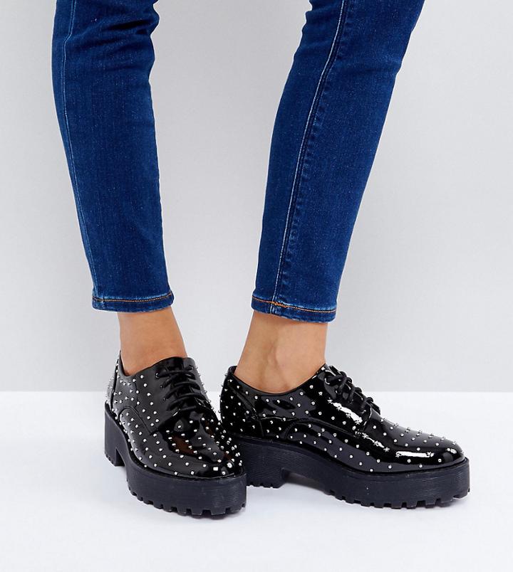 Monki Stud Patent Brogue - Black