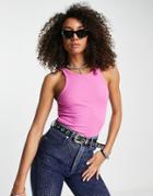 Only Micro Rib Tank Top In Bright Pink