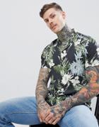 Asos Design Regular Fit Hawaiian Shirt With Revere Collar - Black