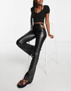 Asos Design Jersey Leather Look Flare Pant With Chain Detail In Black - Part Of A Set
