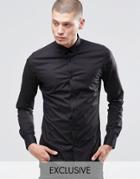 Only & Sons Skinny Shirt With Concealed Button Down Collar With Stretch - Black