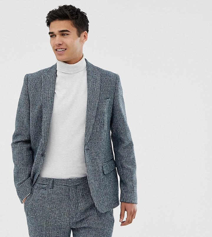 Noak Slim Fit Harris Tweed Suit Jacket In Blue - Blue