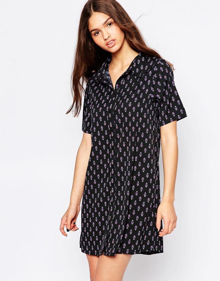 Brave Soul Paisley Print Shirt Dress - Black