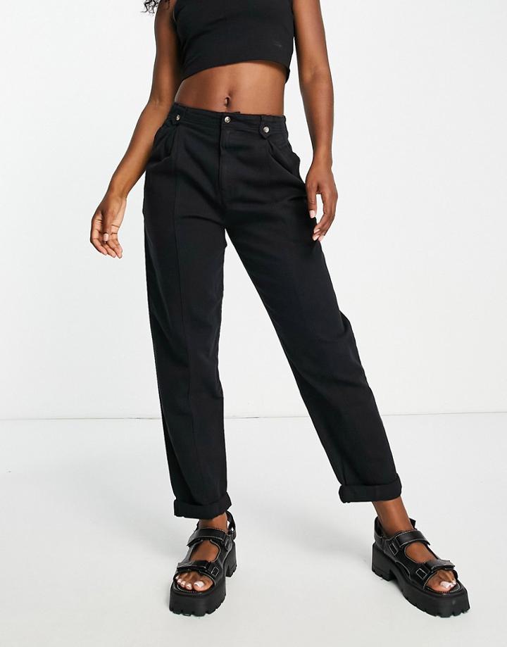 Topshop Relaxed Peg Pants With Button Tab Detailing In Black