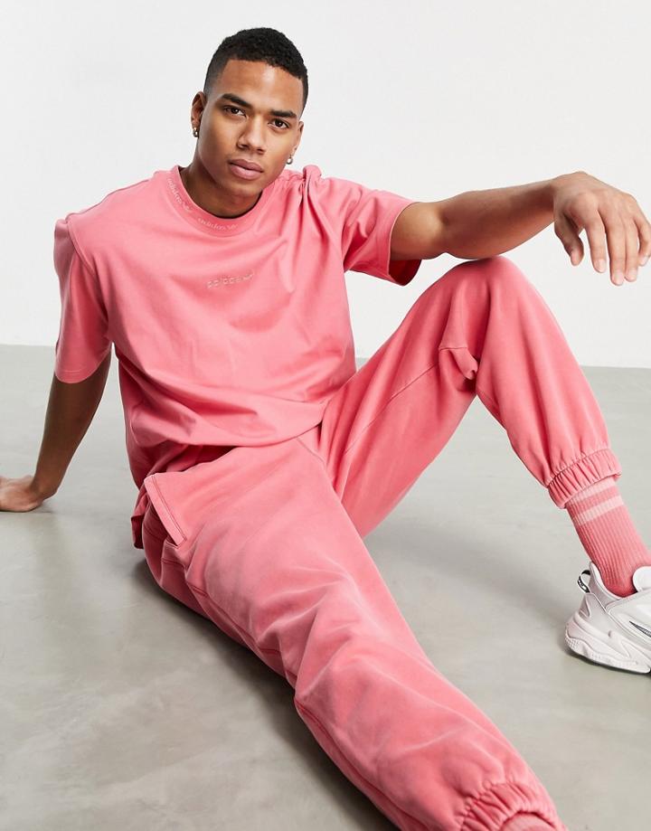 Adidas Originals Premium Sweats Overdyed Ribbed T-shirt In Hazy Pink