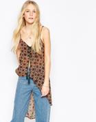 Influence Longline Dip Back Cami In 70s Geometric Print - Geo Print