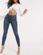 Asos Design Lisbon Mid Rise Jean In Aged Midwash Blue-blues