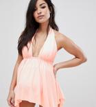 Asos Design Maternity Floaty Dipped Hem Tankini Top In Coral-orange