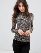 Only Leopard Print High Neck Top - Navy