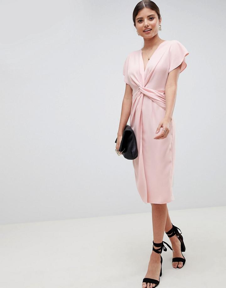 Asos Twist Midi Dress With Kimono Sleeve - Pink