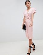 Asos Twist Midi Dress With Kimono Sleeve - Pink