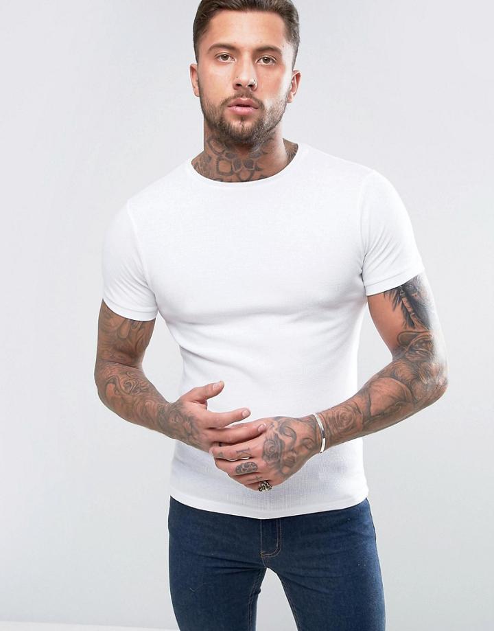 D-struct Muscle Fit Waffle T-shirt - White