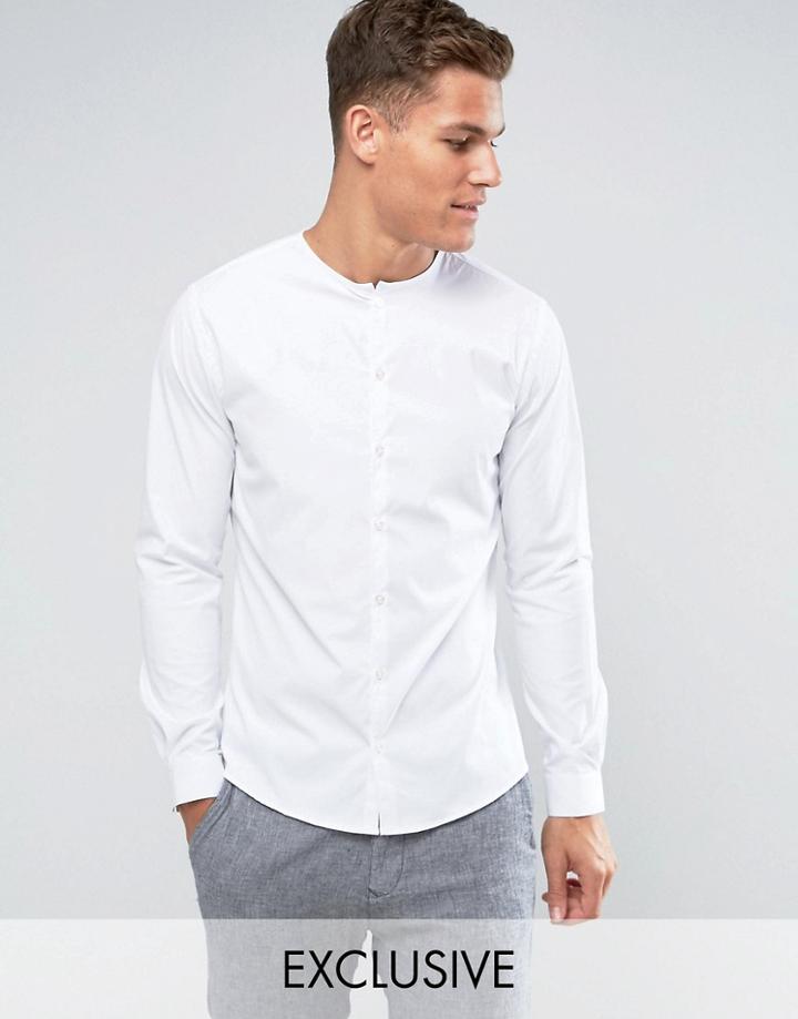 Noak Collarless Skinny Shirt - White