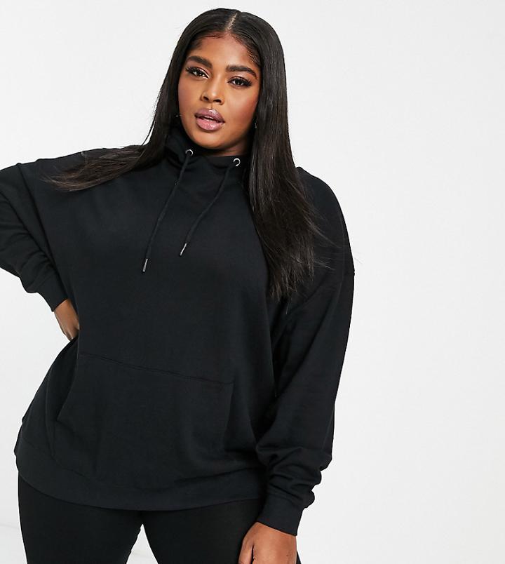 Asos Design Curve Cotton Super Oversized Boyfriend Hoodie In Black - Black