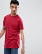 Asos Design Longline T-shirt With Crew Neck - Red