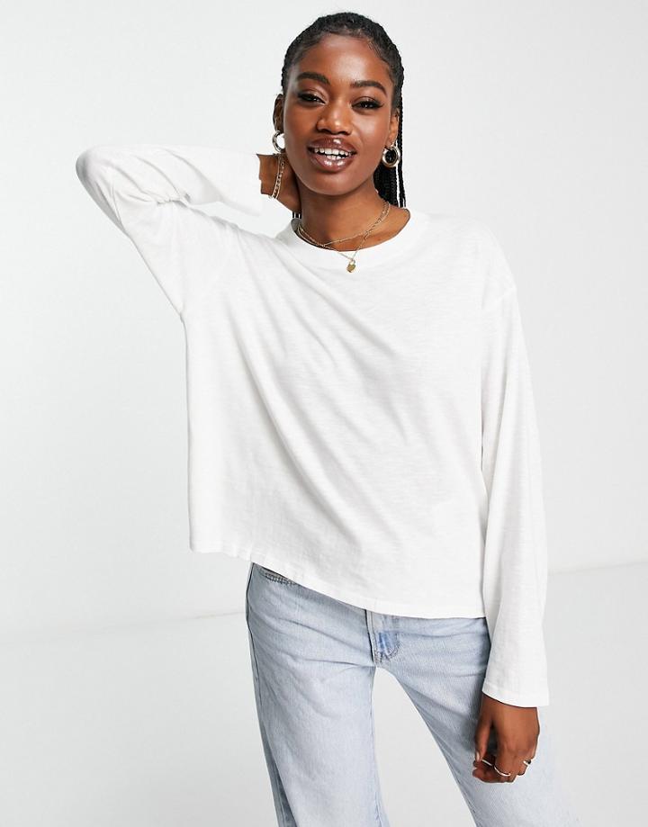 Monki Maja Cotton Long Sleeve T-shirt In White - White