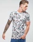 Asos Longline Muscle T-shirt With Floral Print And Wash - Beige